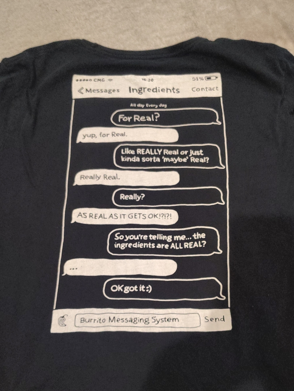 Graphic Crew Neck T-Shirt - Black with White Text Chat Design